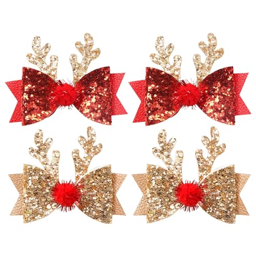 Weihnachts-Haarnadeln, Weihnachts-Rentier-Geweih-Stirnbänder, niedliche Weihnachts-Haar-Accessoires, Schleifen-Haarnadeln, Krawatten-Geweih-Ohr-Haarnadeln, Weihnachts-Accessoires für Mädchen von Wilmot