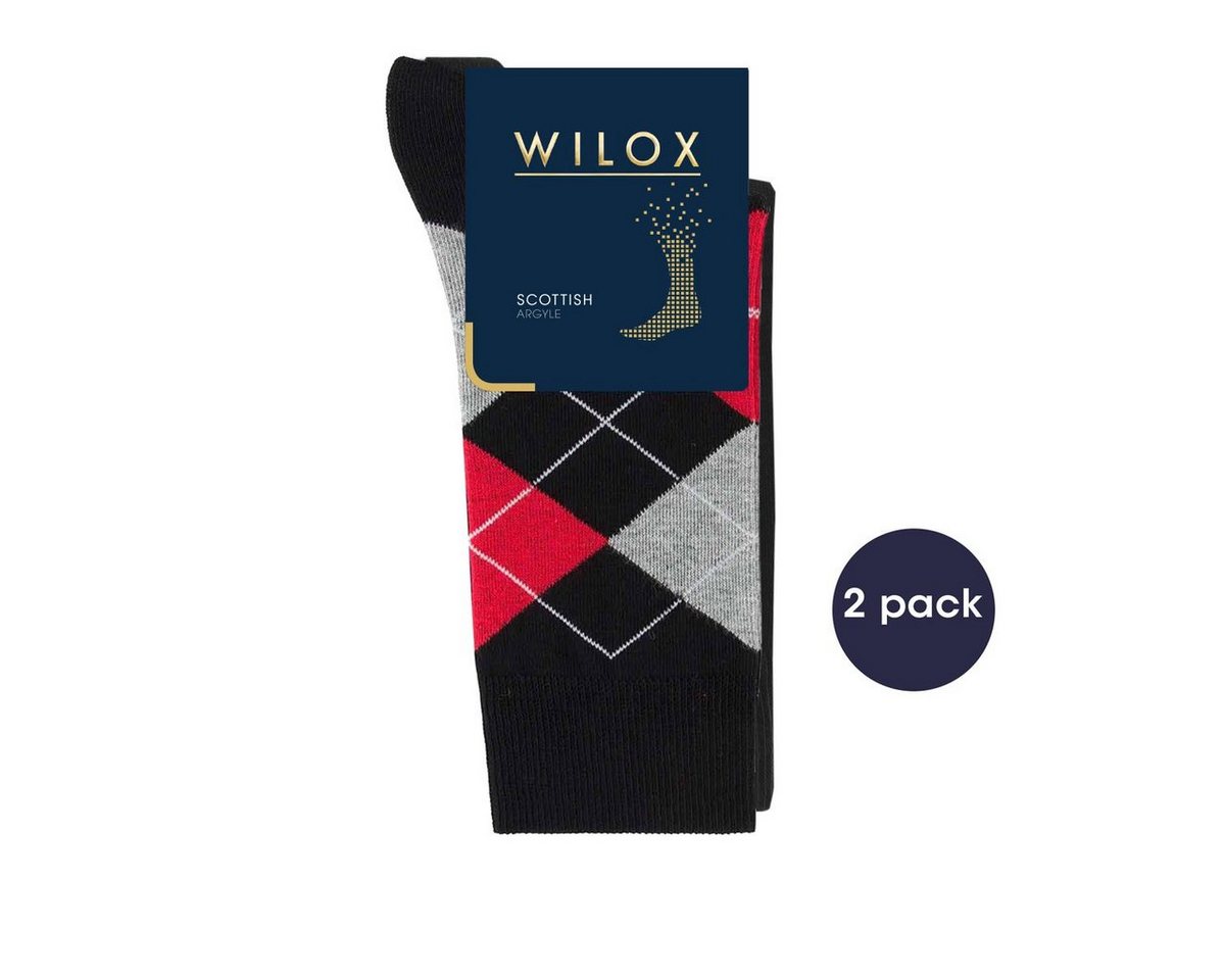 Wilox Businesssocken 2 Paar Businesssocken Anzugsocken Scottish Argyle mit Baumwolle Karo von Wilox
