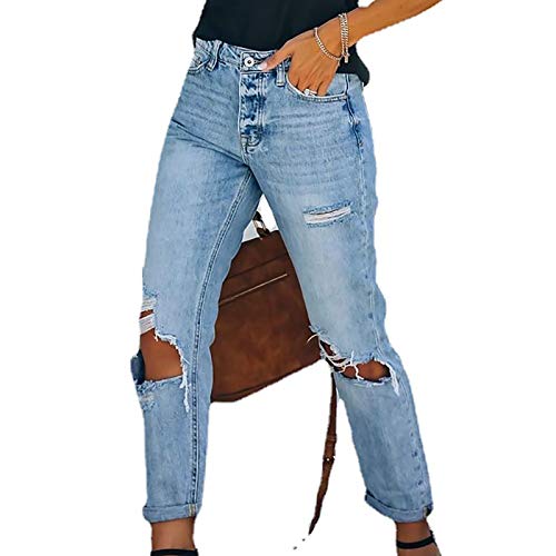 Damen Skinny Stretch Jeanshosen Schick Zerrissene Destroyed mit Löchern Jeans High Waist Boyfriend Hose Kurzhose Slim Fit Röhrenjeans Casual Basic Rissen Löcher Ankle Jeanshosen von Wilp