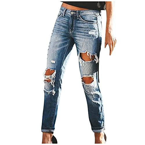 Damen Skinny Stretch Jeanshosen Schick Zerrissene Destroyed mit Löchern Jeans High Waist Boyfriend Hose Kurzhose Slim Fit Röhrenjeans Casual Basic Rissen Löcher Ankle Jeanshosen von Wilp