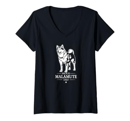 Damen Alaskan Malamute Dad Hundebesitzer Schlittenhunde Hunde T-Shirt mit V-Ausschnitt Damen Alaskan Malamute Dad Hundebesitzer Schlittenhunde Hunde T-Shirt mit V-Ausschnitt von Wilsigns Alaskan Malamute Dad Designs
