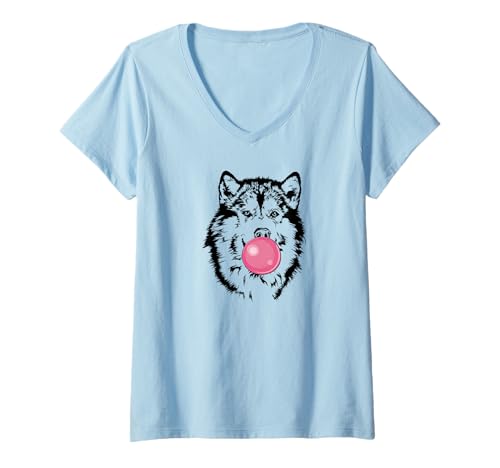 Damen Lustiger Alaskan Malamute Portrait Hunde Schlittenhunde Hund T-Shirt mit V-Ausschnitt Damen Lustiger Alaskan Malamute Portrait Hunde Schlittenhunde Hund T-Shirt mit V-Ausschnitt von Wilsigns Alaskan Malamute Designs