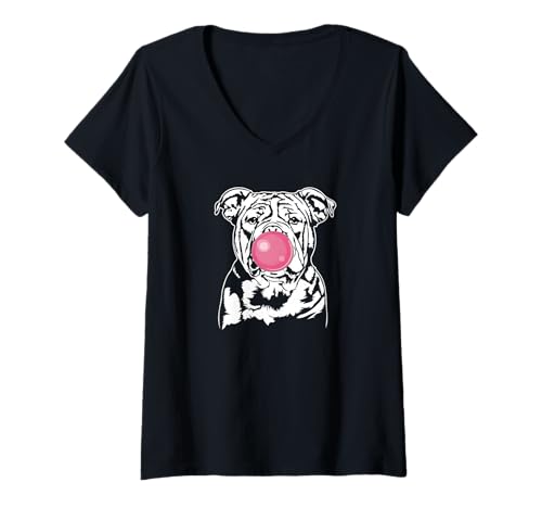Damen Lustiger American Bulldog Portrait Hunde Bulldogge Hund T-Shirt mit V-Ausschnitt Damen Lustiger American Bulldog Portrait Hunde Bulldogge Hund T-Shirt mit V-Ausschnitt von Wilsigns American Bulldog Designs