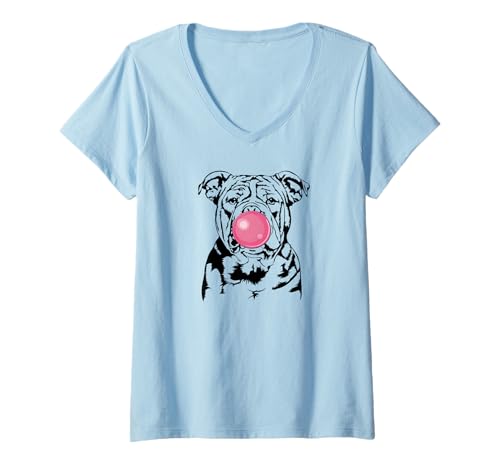 Damen Lustiger American Bulldog Portrait Hunde Bulldogge Hund T-Shirt mit V-Ausschnitt Damen Lustiger American Bulldog Portrait Hunde Bulldogge Hund T-Shirt mit V-Ausschnitt von Wilsigns American Bulldog Designs