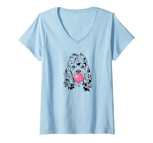 Damen Lustiger American Cocker Spaniel Portrait Hunde Hund T-Shirt mit V-Ausschnitt Damen Lustiger American Cocker Spaniel Portrait Hunde Hund T-Shirt mit V-Ausschnitt von Wilsigns American Cocker Spaniel Designs