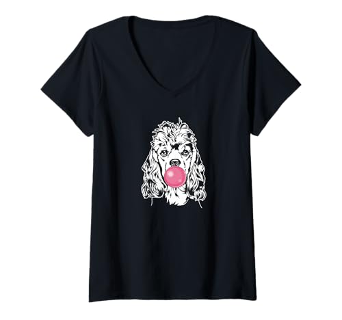 Damen Lustiger American Cocker Spaniel Portrait Hunde Hund T-Shirt mit V-Ausschnitt Damen Lustiger American Cocker Spaniel Portrait Hunde Hund T-Shirt mit V-Ausschnitt von Wilsigns American Cocker Spaniel Designs