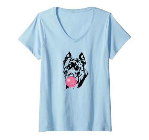 Damen Lustiger American Staffordshire Terrier Portrait Hunde Hund T-Shirt mit V-Ausschnitt Damen Lustiger American Staffordshire Terrier Portrait Hunde Hund T-Shirt mit V-Ausschnitt von Wilsigns American Staffordshire Terrier Designs