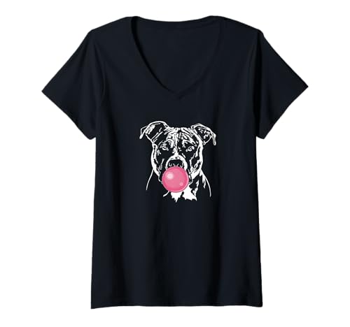 Damen Lustiger American Staffordshire Terrier Portrait Hunde Hund T-Shirt mit V-Ausschnitt Damen Lustiger American Staffordshire Terrier Portrait Hunde Hund T-Shirt mit V-Ausschnitt von Wilsigns American Staffordshire Terrier Designs