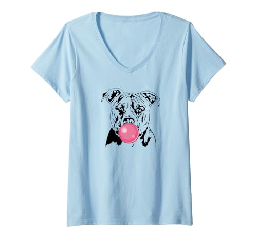 Damen Lustiger American Staffordshire Terrier Portrait Hunde Hund T-Shirt mit V-Ausschnitt Damen Lustiger American Staffordshire Terrier Portrait Hunde Hund T-Shirt mit V-Ausschnitt von Wilsigns American Staffordshire Terrier Designs