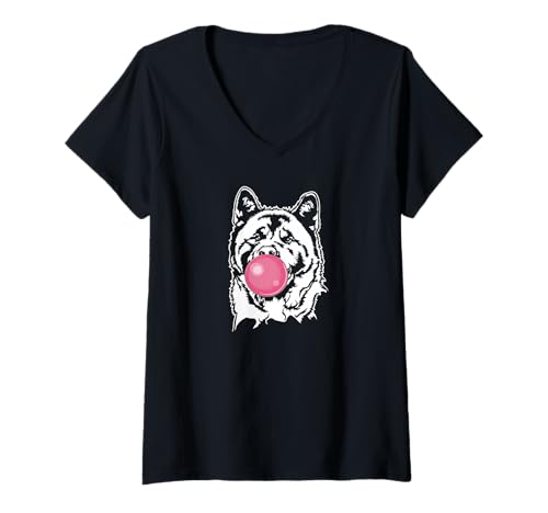Damen Lustiger Amerikanischer Akita Portrait Hunde Akitas Hund T-Shirt mit V-Ausschnitt Damen Lustiger Amerikanischer Akita Portrait Hunde Akitas Hund T-Shirt mit V-Ausschnitt von Wilsigns Amerikanischer Akita Designs