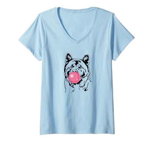 Damen Lustiger Amerikanischer Akita Portrait Hunde Akitas Hund T-Shirt mit V-Ausschnitt Damen Lustiger Amerikanischer Akita Portrait Hunde Akitas Hund T-Shirt mit V-Ausschnitt von Wilsigns Amerikanischer Akita Designs