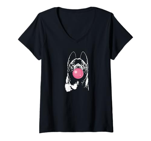 Damen Lustiger Amerikanischer Akita Portrait Hunde Akitas Hund T-Shirt mit V-Ausschnitt Damen Lustiger Amerikanischer Akita Portrait Hunde Akitas Hund T-Shirt mit V-Ausschnitt von Wilsigns Amerikanischer Akita Designs