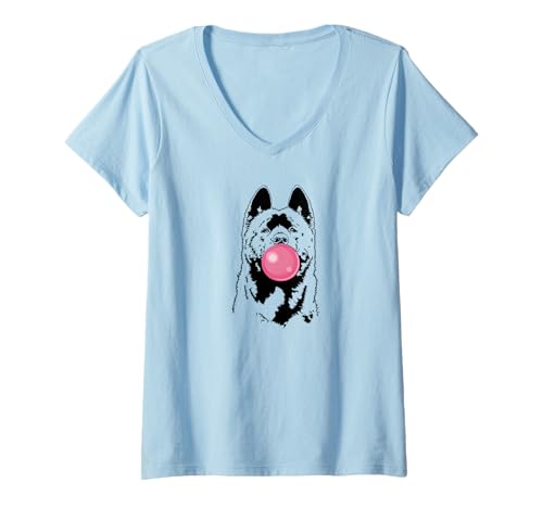 Damen Lustiger Amerikanischer Akita Portrait Hunde Akitas Hund T-Shirt mit V-Ausschnitt Damen Lustiger Amerikanischer Akita Portrait Hunde Akitas Hund T-Shirt mit V-Ausschnitt von Wilsigns Amerikanischer Akita Designs