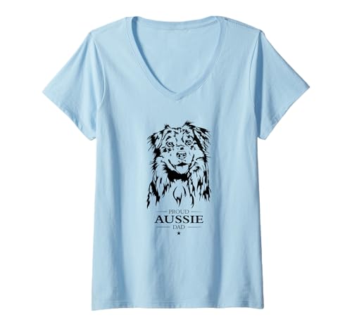Damen Aussie Dad Hund Hunde Australian Shepherd Hütehunde T-Shirt mit V-Ausschnitt Damen Aussie Dad Hund Hunde Australian Shepherd Hütehunde T-Shirt mit V-Ausschnitt von Wilsigns Aussie Dad Designs