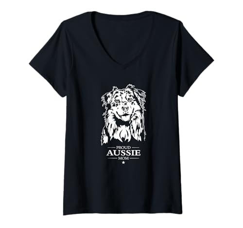 Damen Aussie Mom Hund Hunde Australian Shepherd Hütehunde T-Shirt mit V-Ausschnitt Damen Aussie Mom Hund Hunde Australian Shepherd Hütehunde T-Shirt mit V-Ausschnitt von Wilsigns Aussie Mom Designs