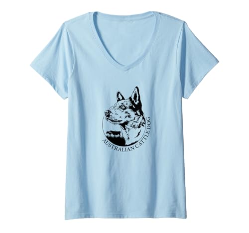 Damen Australian Cattle Dog Portrait Hütehund Hütehunde Hunde T-Shirt mit V-Ausschnitt Damen Australian Cattle Dog Portrait Hütehund Hütehunde Hunde T-Shirt mit V-Ausschnitt von Wilsigns Australian Cattle Dog Designs