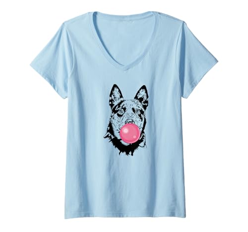 Damen Lustiger Australian Cattle Dog Portrait Hunde Hund Hütehunde T-Shirt mit V-Ausschnitt Damen Lustiger Australian Cattle Dog Portrait Hunde Hund Hütehunde T-Shirt mit V-Ausschnitt von Wilsigns Australian Cattle Dog Designs