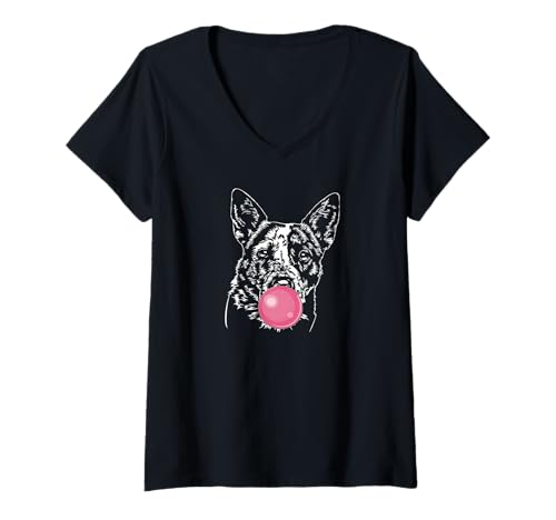 Damen Lustiger Australian Cattle Dog Portrait Hunde Hund Hütehunde T-Shirt mit V-Ausschnitt Damen Lustiger Australian Cattle Dog Portrait Hunde Hund Hütehunde T-Shirt mit V-Ausschnitt von Wilsigns Australian Cattle Dog Designs