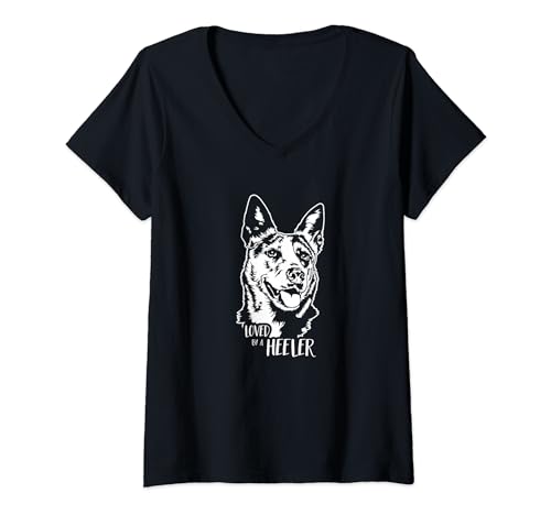 Damen Loved by a Heeler Hunde Spruch Hund Cattle Dog Hundespruch T-Shirt mit V-Ausschnitt Damen Loved by a Heeler Hunde Spruch Hund Cattle Dog Hundespruch T-Shirt mit V-Ausschnitt von Wilsigns Australian Cattle Dog Love