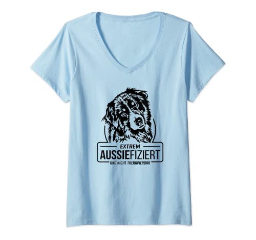 Damen Lustiger Australian Shepherd Aussiefiziert Hunde Spruch T-Shirt mit V-Ausschnitt Damen Lustiger Australian Shepherd Aussiefiziert Hunde Spruch T-Shirt mit V-Ausschnitt von Wilsigns Australian Shepherd Aussie Designs