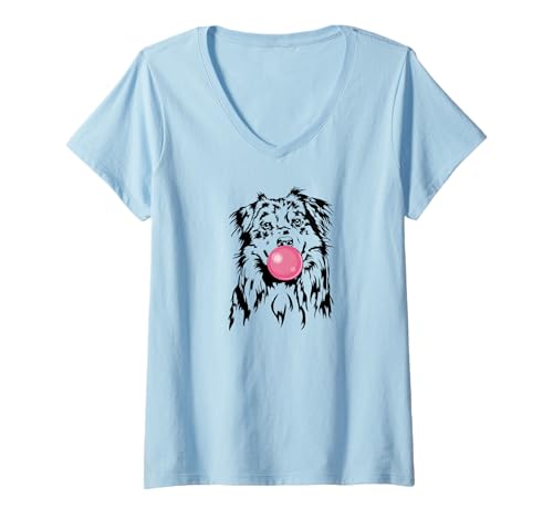 Damen Australian Shepherd Portrait Hunde Hund Aussie Hütehunde T-Shirt mit V-Ausschnitt von Wilsigns Australian Shepherd Designs