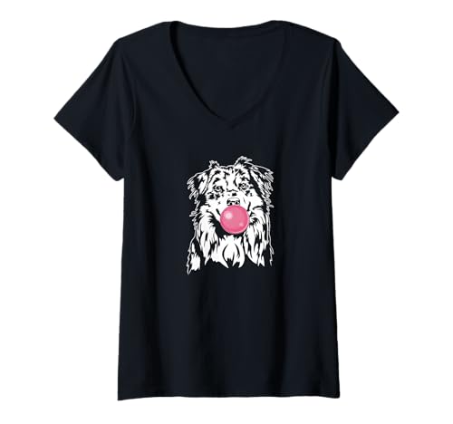 Damen Australian Shepherd Portrait Hunde Hund Aussie Hütehunde T-Shirt mit V-Ausschnitt von Wilsigns Australian Shepherd Designs
