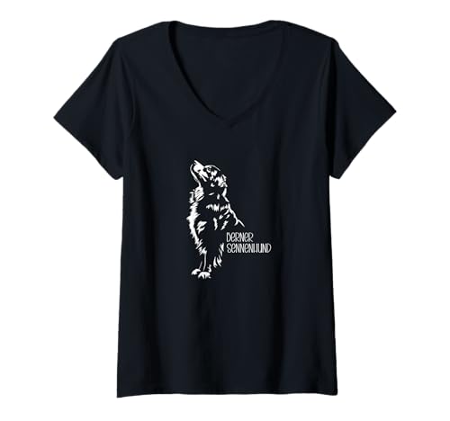 Damen Berner Sennenhund Portrait Silhouette Sennenhunde Hunde T-Shirt mit V-Ausschnitt Damen Berner Sennenhund Portrait Silhouette Sennenhunde Hunde T-Shirt mit V-Ausschnitt von Wilsigns Berner Sennenhund Designs
