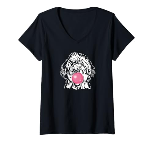 Damen Lustiger Bobtail Portrait Hund Hütehunde Hunde T-Shirt mit V-Ausschnitt Damen Lustiger Bobtail Portrait Hund Hütehunde Hunde T-Shirt mit V-Ausschnitt von Wilsigns Bobtail Designs