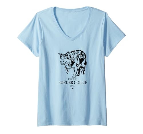 Damen Stolzer Border Collie Dad Hund Hunderasse Collie Hunde T-Shirt mit V-Ausschnitt Damen Stolzer Border Collie Dad Hund Hunderasse Collie Hunde T-Shirt mit V-Ausschnitt von Wilsigns Border Collie Dad Designs