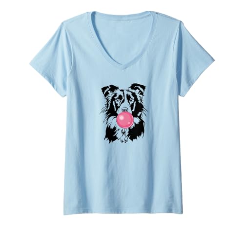 Damen Lustiger Border Collie Portrait Hund Hütehunde Hunde T-Shirt mit V-Ausschnitt Damen Lustiger Border Collie Portrait Hund Hütehunde Hunde T-Shirt mit V-Ausschnitt von Wilsigns Border Collie Designs