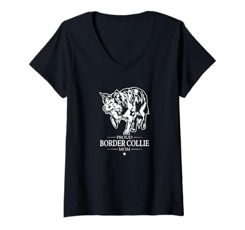 Damen Stolzer Border Collie Mom Hund Hunderasse Collie Hunde T-Shirt mit V-Ausschnitt von Wilsigns Border Collie Mom Designs