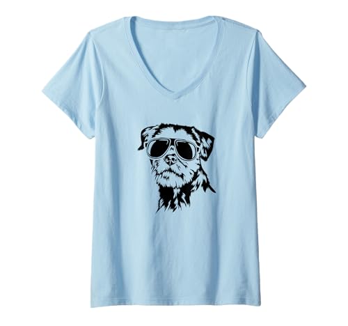 Damen Cooler Border Terrier Hund mit Sonnenbrille Terrier Hunde T-Shirt mit V-Ausschnitt Damen Cooler Border Terrier Hund mit Sonnenbrille Terrier Hunde T-Shirt mit V-Ausschnitt von Wilsigns Border Terrier Designs