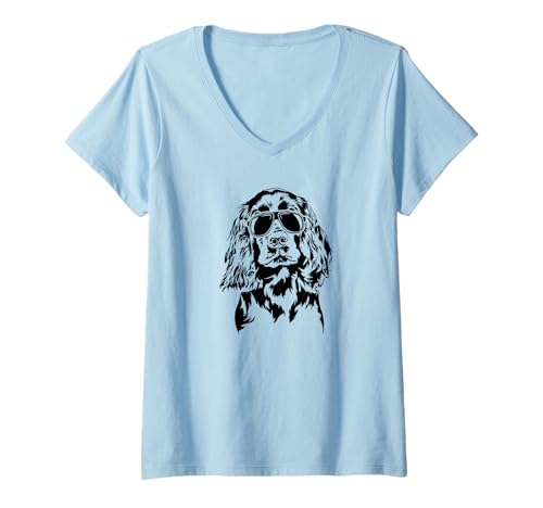 Damen Cooler Boykin Spaniel Hund mit Sonnenbrille Spaniel Hunde T-Shirt mit V-Ausschnitt Damen Cooler Boykin Spaniel Hund mit Sonnenbrille Spaniel Hunde T-Shirt mit V-Ausschnitt von Wilsigns Boykin Spaniel Designs