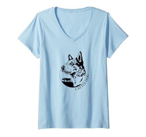 Damen Cattle Dog Portrait Hütehund Hütehunde Hunde T-Shirt mit V-Ausschnitt von Wilsigns Cattle Dog Designs