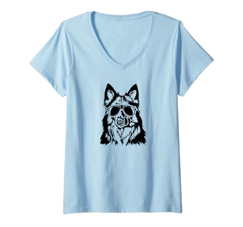 Damen Cooler Chodsky PES Hund mit Sonnenbrille Chodenhund Hunde T-Shirt mit V-Ausschnitt von Wilsigns Chodsky Pes Designs