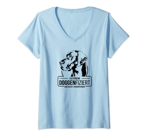 Damen Lustige Deutsche Dogge Doggenfiziert Hunde Hundespruch T-Shirt mit V-Ausschnitt Damen Lustige Deutsche Dogge Doggenfiziert Hunde Hundespruch T-Shirt mit V-Ausschnitt von Wilsigns Deutsche Dogge
