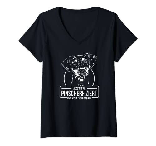 Damen Lustiger Deutscher Pinscher Pinscherfiziert Hunde Spruch T-Shirt mit V-Ausschnitt Damen Lustiger Deutscher Pinscher Pinscherfiziert Hunde Spruch T-Shirt mit V-Ausschnitt von Wilsigns Deutscher Pinscher