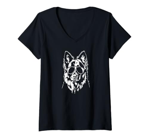 Damen Cooler Deutscher Schäferhund Hund mit Sonnenbrille Hunde T-Shirt mit V-Ausschnitt Damen Cooler Deutscher Schäferhund Hund mit Sonnenbrille Hunde T-Shirt mit V-Ausschnitt von Wilsigns Deutscher Schäferhund Designs