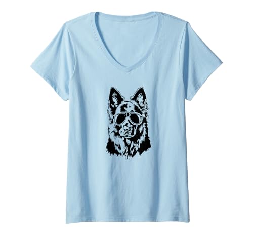 Damen Cooler Deutscher Schäferhund Hund mit Sonnenbrille Hunde T-Shirt mit V-Ausschnitt Damen Cooler Deutscher Schäferhund Hund mit Sonnenbrille Hunde T-Shirt mit V-Ausschnitt von Wilsigns Deutscher Schäferhund Designs