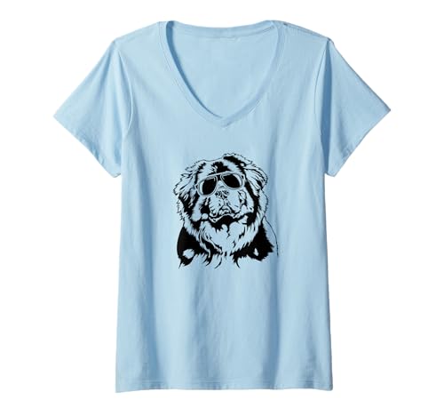 Damen Cooler Do Khyi Hund mit Sonnenbrille Tibetdogge Hunde T-Shirt mit V-Ausschnitt von Wilsigns Do Khyi Designs