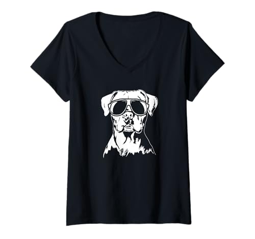 Damen Cooler Dogo Argentino Hund mit Sonnenbrille Hunde T-Shirt mit V-Ausschnitt Damen Cooler Dogo Argentino Hund mit Sonnenbrille Hunde T-Shirt mit V-Ausschnitt von Wilsigns Dogo Argentino Designs