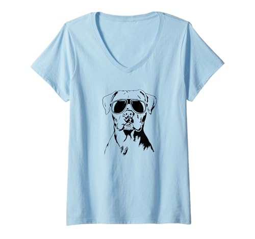 Damen Cooler Dogo Argentino Hund mit Sonnenbrille Hunde T-Shirt mit V-Ausschnitt Damen Cooler Dogo Argentino Hund mit Sonnenbrille Hunde T-Shirt mit V-Ausschnitt von Wilsigns Dogo Argentino Designs
