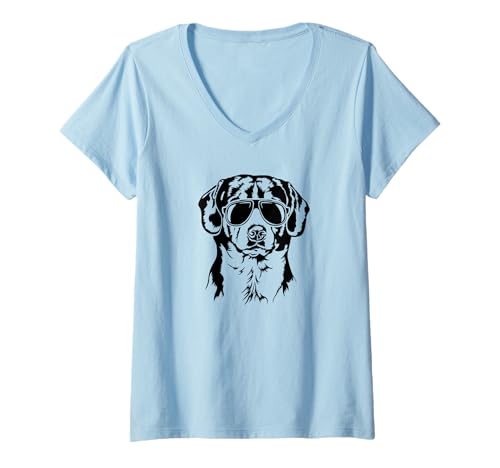Damen Cooler Entlebucher Sennenhund Hund mit Sonnenbrille Hunde T-Shirt mit V-Ausschnitt Damen Cooler Entlebucher Sennenhund Hund mit Sonnenbrille Hunde T-Shirt mit V-Ausschnitt von Wilsigns Entlebucher Sennenhund Designs