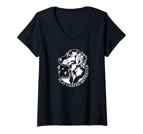 Damen Flat Coated Retriever Portrait Jagdhund Jagdhunde Hunde T-Shirt mit V-Ausschnitt Damen Flat Coated Retriever Portrait Jagdhund Jagdhunde Hunde T-Shirt mit V-Ausschnitt von Wilsigns Flat Coated Retriever Designs