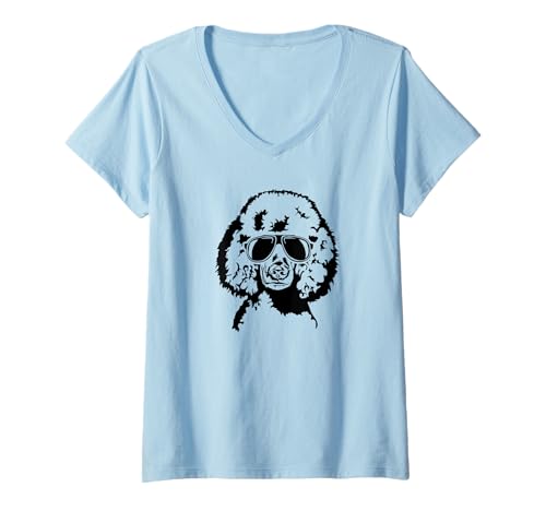 Damen Cooler Grosspudel Hund mit Sonnenbrille Lustige Hunde Pudel T-Shirt mit V-Ausschnitt Damen Cooler Grosspudel Hund mit Sonnenbrille Lustige Hunde Pudel T-Shirt mit V-Ausschnitt von Wilsigns Grosspudel Designs