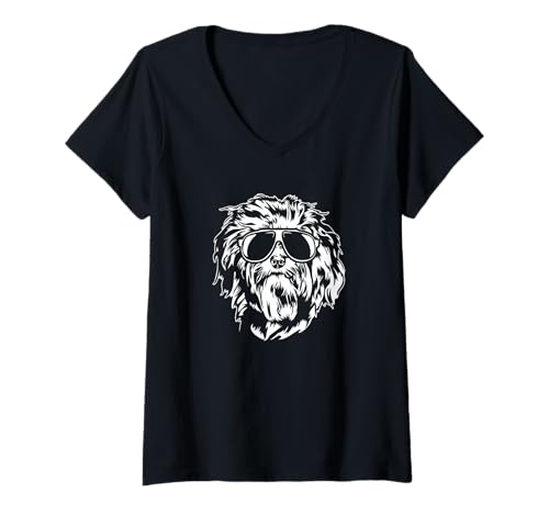 Damen Cooler Havaneser Hund mit Sonnenbrille Hunde T-Shirt mit V-Ausschnitt Damen Cooler Havaneser Hund mit Sonnenbrille Hunde T-Shirt mit V-Ausschnitt von Wilsigns Havaneser Designs