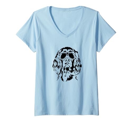 Damen Cooler Irish Setter Hund mit Sonnenbrille Irish Setter Hunde T-Shirt mit V-Ausschnitt Damen Cooler Irish Setter Hund mit Sonnenbrille Irish Setter Hunde T-Shirt mit V-Ausschnitt von Wilsigns Irish Setter Designs