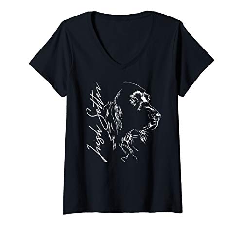 Damen Irish Setter Portrait Hund Hunde Geschenk Jagdhund Jagdhunde T-Shirt mit V-Ausschnitt Damen Irish Setter Portrait Hund Hunde Geschenk Jagdhund Jagdhunde T-Shirt mit V-Ausschnitt von Wilsigns Irish Setter Designs
