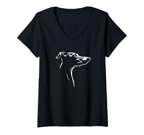 Damen Italienisches Windspiel Portrait Silhouette Windhund Hunde T-Shirt mit V-Ausschnitt Damen Italienisches Windspiel Portrait Silhouette Windhund Hunde T-Shirt mit V-Ausschnitt von Wilsigns Italienisches Windspiel Designs