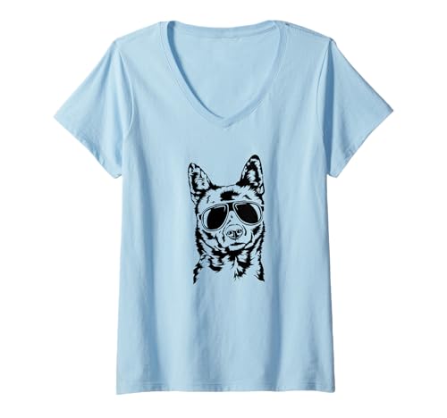 Damen Cooler Kai Ken Hund mit Sonnenbrille lustige Hunde T-Shirt mit V-Ausschnitt Damen Cooler Kai Ken Hund mit Sonnenbrille lustige Hunde T-Shirt mit V-Ausschnitt von Wilsigns Kai Ken Designs